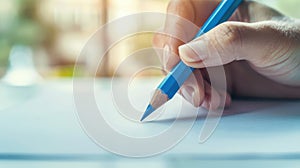 The hand holding blue pencil.AI generated image