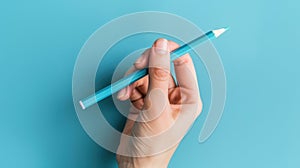 The hand holding blue pencil.AI generated image
