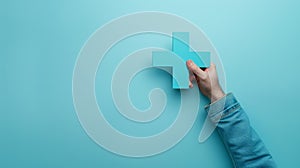 A Hand Holding Blue Plus Sign.AI generated image