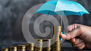 The Hand Holding Blue Umbrella.AI generated image