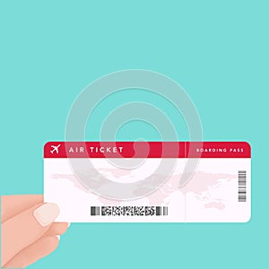 Hand holding boarding pass ticket. airline boarding tickets. travel and business trips concept. Vector flat cartoon illustration