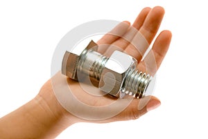 Hand Holding Bolt And Nut