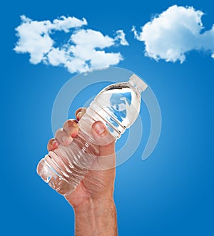 Hand holding a bottle of water