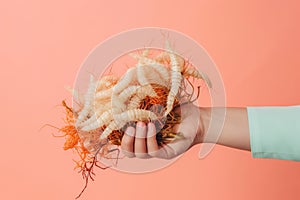 Hand holding a bouquet of centipedes created with Generative AI technology