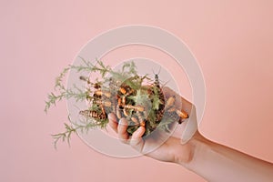 Hand holding a bouquet of centipedes created with Generative AI technology