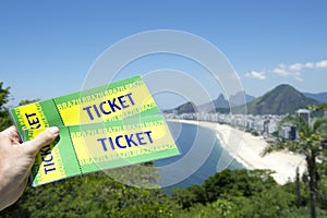 Hand Holding Brazil Final Tickets Rio Beach