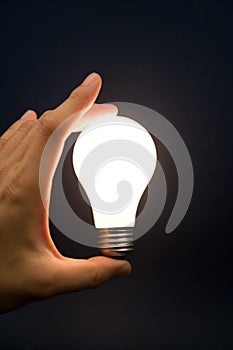 Hand holding a Bright Light Bulb