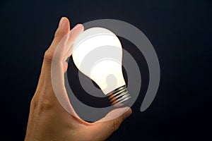 Hand holding a Bright Light Bulb