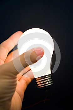 Hand holding a Bright Light Bulb