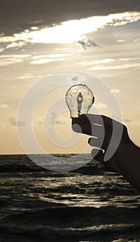 Hand holding bulb of idea!