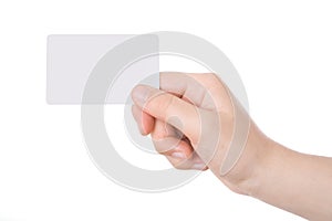 Hand holding a business card