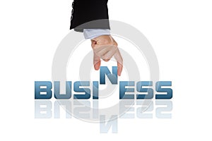 Hand holding the business word