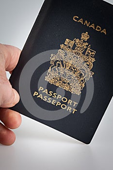 Hand holding a Canadian passport