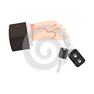 Hand holding car key with alarm keychain photo