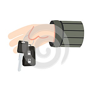 Hand holding car key doodle flat photo