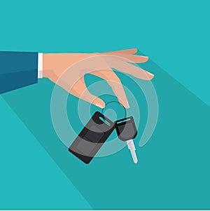 Hand holding car keys with chain. Vector illustration