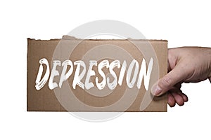 Word DEPRESSION written on cardboard. Clipping path