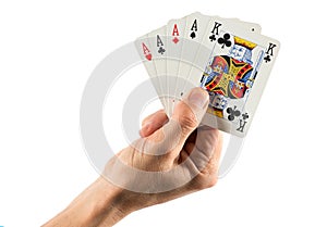 Hand Holding Cards in Four of a Kind Combination