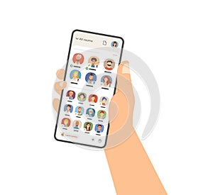 Hand holding cell phone with Clubhouse application flat vector illustration isolated on white background