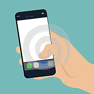 Hand holding a cell phone in a flat design style ,