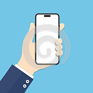 Hand holding cellphone flat vector illustration