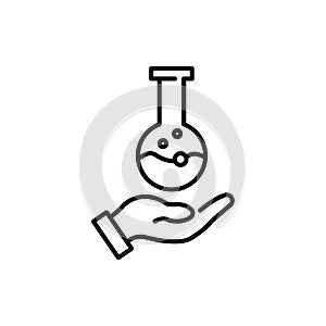 Hand Holding Chemical Flask vector concept icon or sign in outline style