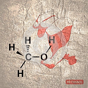 Hand holding chemical molecular formula of methanol.