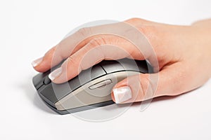 Hand Holding and Clicking Computer Mouse