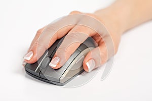 Hand Holding and Clicking Computer Mouse
