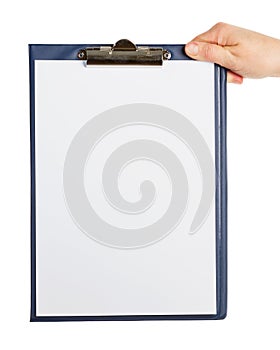 Hand holding clipboard