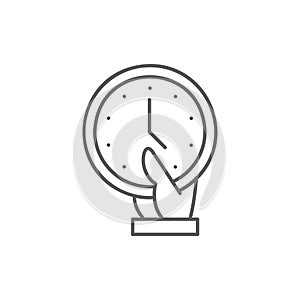 Hand holding clock, save the time lineal icon. Time management symbol design.