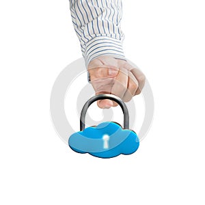 Hand holding cloud shape lock