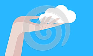Hand holding cloud. Cloud technology and networking concept. Web cloud technology business. Internet data services. Cloud in
