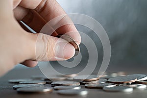 Hand holding coin, Business and financial saving