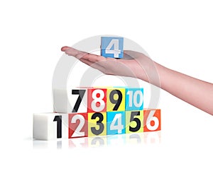 Hand holding colorful plastic numbers on white background ,No1