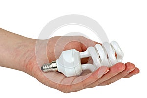 Hand holding compact fluorescent lamp