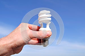 Hand Holding a Compact Fluorescent Light (CFL)