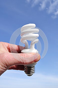 Hand Holding a Compact Fluorescent Light (CFL)
