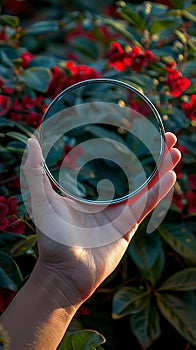 Hand holding a compact mirror