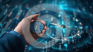 Hand Holding a Digital Compass. AI generated