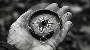 Hand holding a compass rose symbolizing navigation