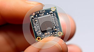 Hand Holding Computer Microchip on White, Tech Concept