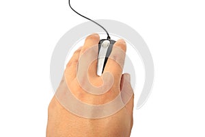 Hand holding computer mouse