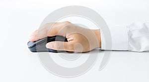 Hand holding computer wireless mouse isolated