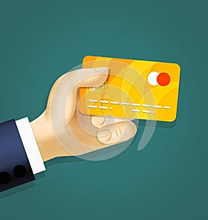 Hand holding credit card 2d illustration