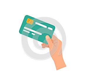Hand holding credit card. Concept of online payment, electronic money, online shopping. vector illustration