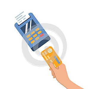 Hand holding a credit card. Flat illustration