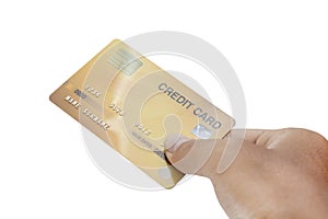 Hand holding credit card isolated on white background - clipping paths