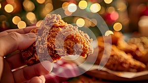 A Hand Holding Crispy Chicken.AI generated image