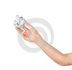 Hand holding crumpled paper ball